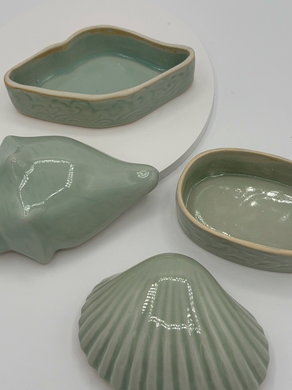 Celedon Ceramic Sea Shell Decorative Box - Sage Green - Picture 3 of 7